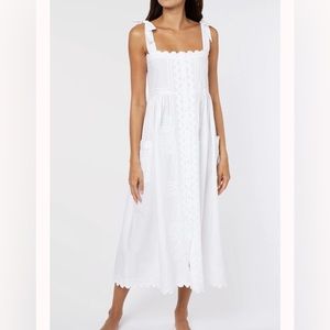 Juliet Dunn White Poplin Tie Shoulder Dress with Ric Rac Detail